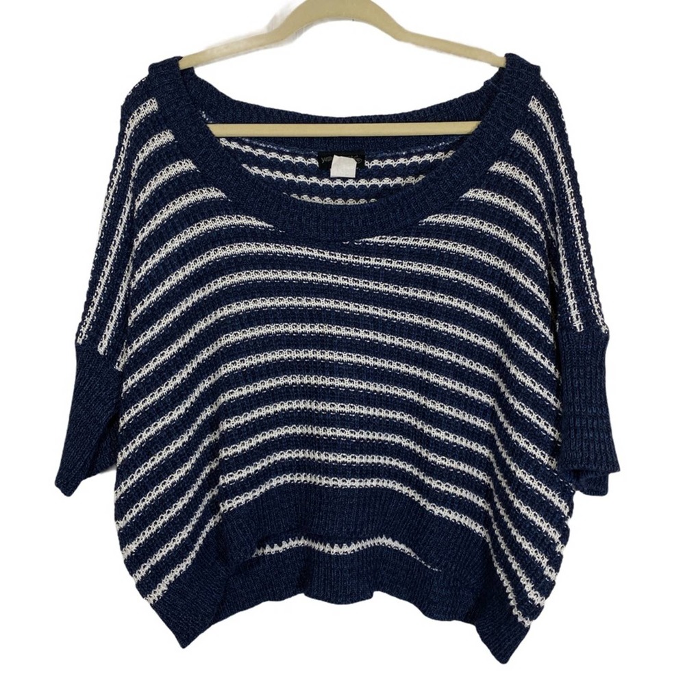 Yarn Art Blue/ White Striped Crop Knit Sweater